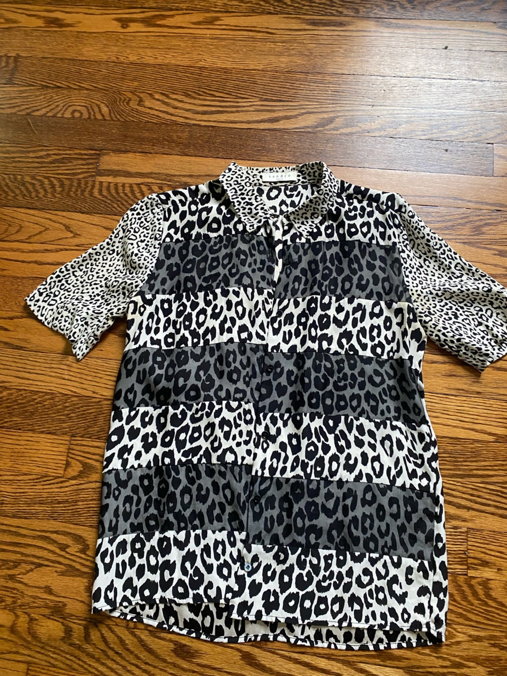 Sandro paris black and White Leopard Print Short-Sleeve Shirt